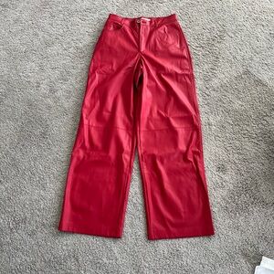 Marcella NYC - Vegan Leather Wide-Leg Pants - Red
